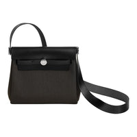 HERMES Canvas With Hunter Cow Leather Crossbody Bag Shoulder Bag Mini Women's Dark Bronze & Black