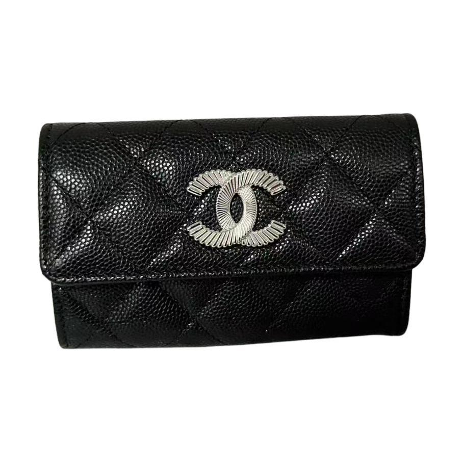 CHANEL Leather Wallet Women's Black