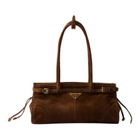 PRADA Suede One Shoulder Handbag Medium Size Women's Cocoa Brown