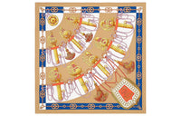 HERMES Silk Scarves Women's Camel/Indigo/Antique Gold