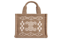 CELINE Cabas Textile, Cow Leather Tote Bag, Shopping Bag, Handbag Trumpets Women's Beige White