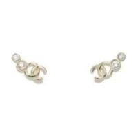CHANEL Crystal Stud Earrings Women's Gold
