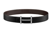 HERMES Comfortable Minimalist Style Silver Buckle Togo Calfskin Double-Sided Leather Men's Black Width: 3.8cm