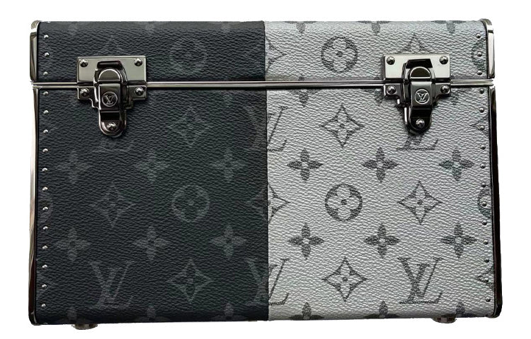 LOUIS VUITTON Leather Paneled Canvas Hard Case Unisex Black & Gray