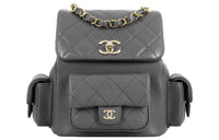CHANEL Grained Cow Leather Backpack Large Size Women's Dark Gray