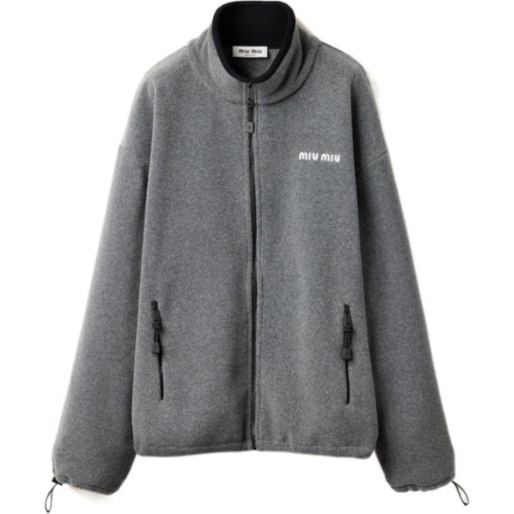 MIU MIU Fleece Zip Sweatshirt 'Grey'