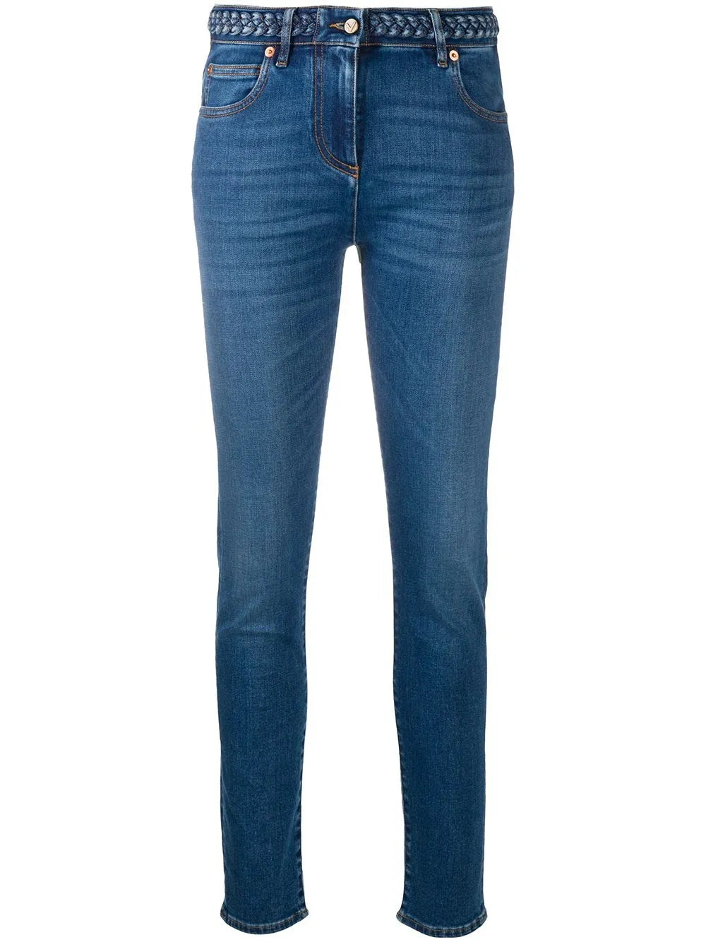 Valentino Garavani Braided-Waistband Skinny Jeans