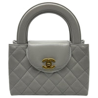CHANEL Shiny Calfskin Handbag Mini Women's Light Gray