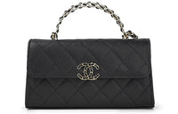 CHANEL Grain Embossed Cow Leather Flap Bag Shoulder Bag Crossbody Bag Handbag Large Size Women's Black
