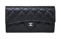 CHANEL Grain Texture Cow Leather Wallet Women's Black