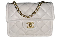CHANEL Classic Flap CF Litchi Grain Calfskin Shoulder Bag Crossbody Bag Regular Women's White