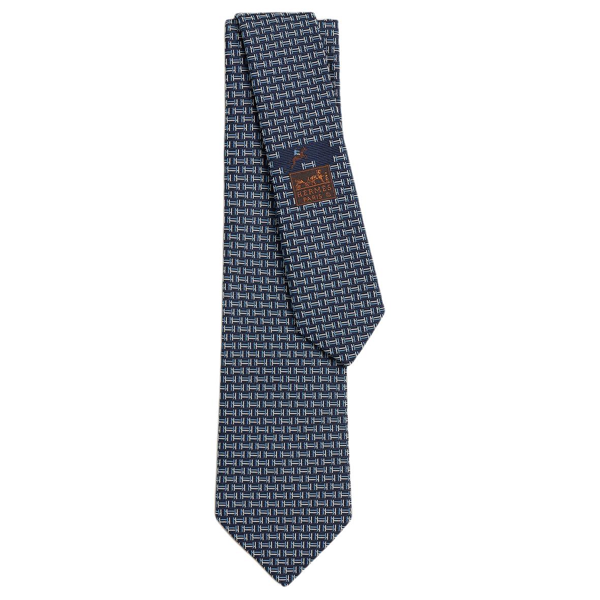 HERMES Silk Ties Men's Ocean/Sky/White