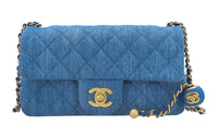 CHANEL Classic Flap CF Small Gold Ball Denim Shoulder Bag Crossbody Bag Mini Women's Denim Blue