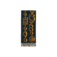 HERMES Cashmere Knit Scarves Women's Black Blue/Ochre Yellow