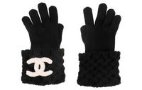 CHANEL Cashmere Knit Gloves Unisex Black
