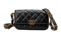 CHANEL Cow Leather Mouth Cover Bag Crossbody Bag Women's Black