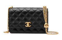 CHANEL Litchi Grain Cow Leather Chain Bag Shoulder Bag Crossbody Bag Small Size Women's Black