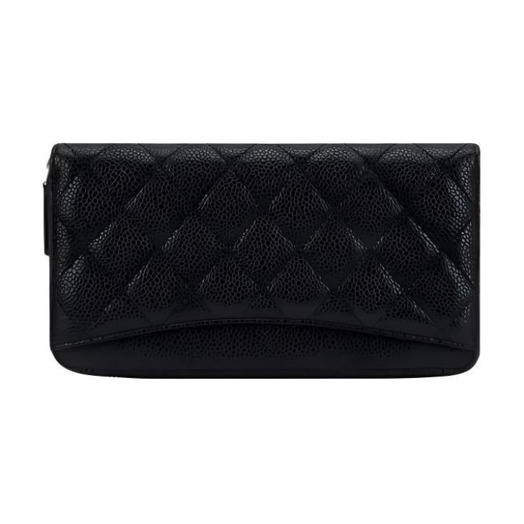 CHANEL Grain Cow Leather Wallet Women's Black