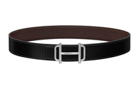 HERMES Togo Calfskin Double-Sided Leather Belt Leather Belts Men's Black/Chocolate Width: 3.8cm