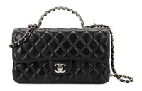 CHANEL Lambskin Chain Bag, Handbag, Shoulder Bag, Crossbody Bag Small Size Women's Black