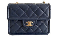 CHANEL Classic Flap CF Calfskin Shoulder Bag Crossbody Bag Small Size Women's Marine Blue