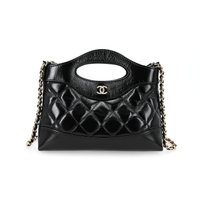 CHANEL Polished Lambskin Chain Handbag Shoulder Bag Crossbody Bag Mini Women's Black