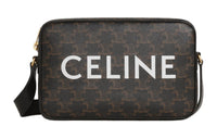 CELINE Triomphe Canvas With Calfskin Messenger Bag Shoulder Bag Crossbody Bag Medium Size Men's Black