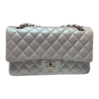 CHANEL Classic Flap CF Iridescent Calfskin Crossbody Bag, Shoulder Bag Medium Size Women's White