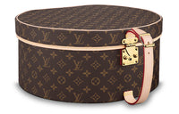 LOUIS VUITTON Canvas Cow Leather Patchwork Hat Box Storage Box Women's Brown