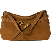 MIU MIU Aventure Lambskin Shoulder Bag Women's Camel Brown