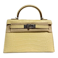 HERMES Mini Kelly 2nd Generation Crocodile Leather Kelly Bag Handbags Mini Women's Y1 Vanille Vanilla