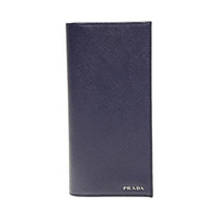 PRADA Cow Leather Clutch Wallet Men's Dark Blue