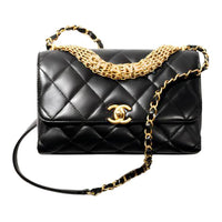 CHANEL Lambskin Mouth Cover Bag Crossbody Bag Large Size Women's Black