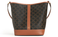 CELINE Triomphe Canvas With Calfskin Bucket Bags Shoulder Bag Crossbody Bag Medium Size Women's Tawny