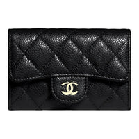 CHANEL Grain Cow Leather Wallet Women's Black