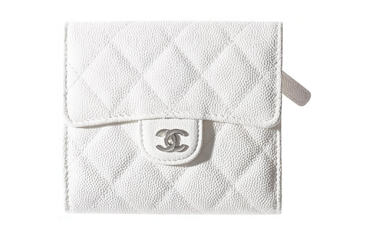 CHANEL Cow Leather Flap Bag Wallet Regular Women's White