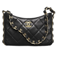 CHANEL Sheepskin Shoulder Bag Women's Black