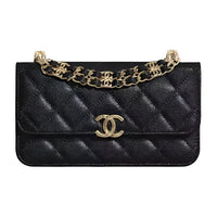 CHANEL 22K Autumn And Winter Leather Cell Phone Pouch, Shoulder Bag, Crossbody Bag Women's Black