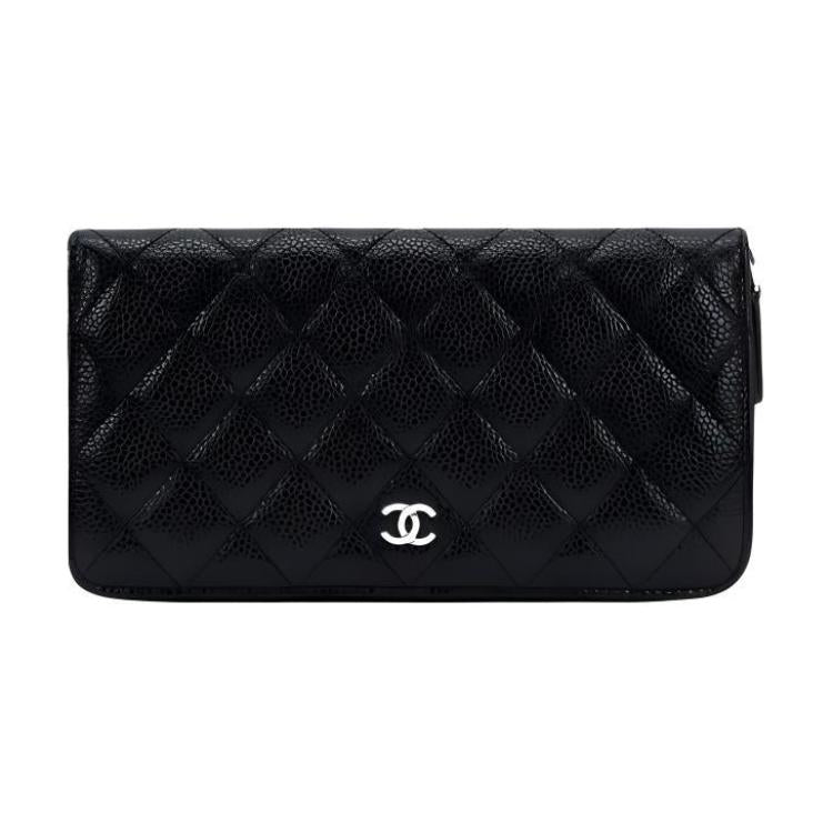 CHANEL Grain Cow Leather Wallet Women's Black