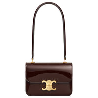 CELINE Lacquered Finish Cow Leather Handbag Shoulder Bag Women's Dark Brown
