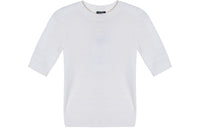 CHANEL Solid Color Crew Neck Straight Fit Short Sleeved Shirt T Shirt Women's White