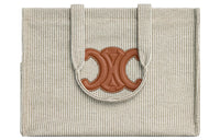 CELINE Cabas Thais Fabric With Calfskin Tote Bag Shopping Bag Shoulder Bag Handbag Large Size Women's Light Brown