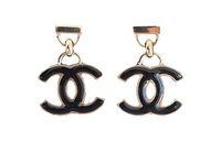 CHANEL Metal Stud Earrings Women's Black