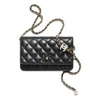 CHANEL Shiny Lambskin Shoulder Bag Crossbody Bag Wallet Women's Black