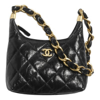 CHANEL Lambskin Hobo Bag Handbag Shoulder Bag Women's Black