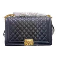 CHANEL LEBOY Grained Cow Leather Shoulder Bag Crossbody Bag Large Size Women's Black