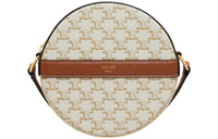 CELINE Canvas With Lambskin Round Cake Bag Shoulder Bag Crossbody Bag Women's White
