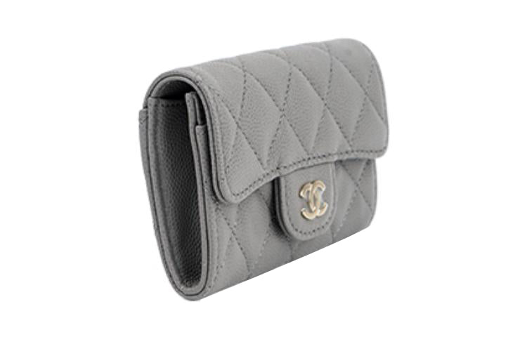 CHANEL Cow Leather Coin Purses Wallets Regular Women's Gray