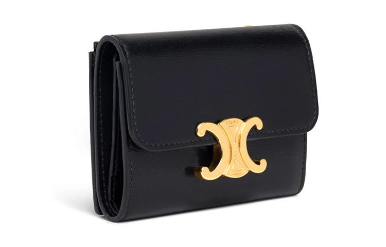 CELINE Shiny Cow Leather Coin Purse Wallet Women's Black