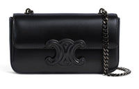 CELINE Triomphe Arc De Triomphe Allblack Shinny Smooth Cow Leather Shoulder Bag, Handbag, Shoulder Bag Women's Black
